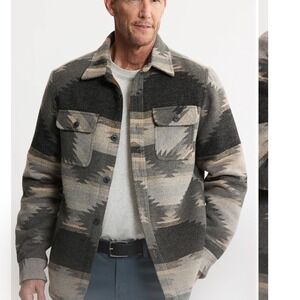 Jachs New York Mens XL Southwestern Sherpa Lined Wool Blend Shirt Jacket Grey